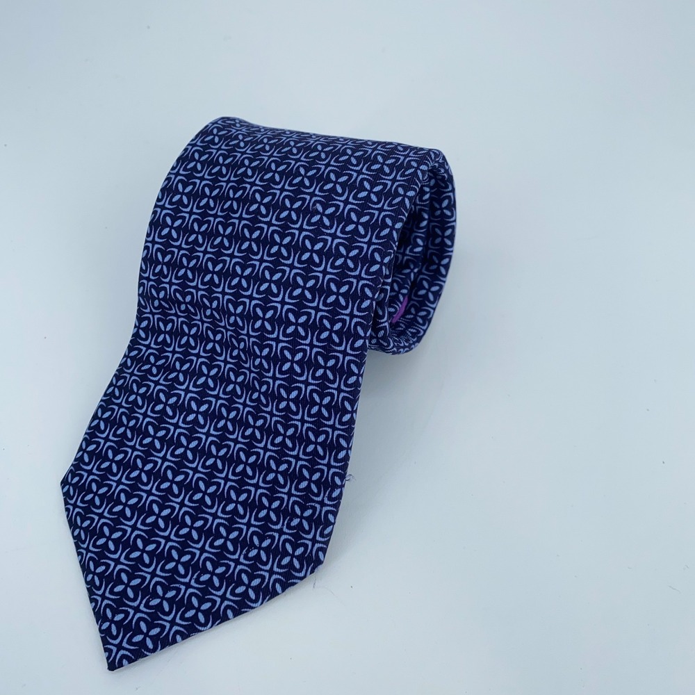 Eton Tie Mens One Size Navy Blue Floral Silk Classic Luxury Necktie Italy Made